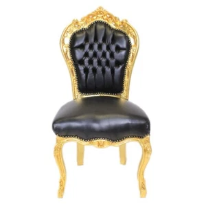 Barockstuhl Stuhl Schwarz Gold Kunstleder Esszimmer Wohnzimmer Büro Antik Royal - Bild 1 von 2