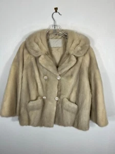 Giacca pelliccia visone vintage avorio bianco sporco donna grande corta lunghezza 25" - Foto 1 di 5