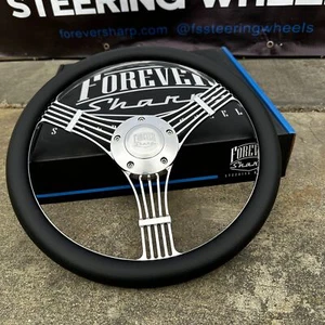 14" Inch Polished Discord Steering Wheel Billet Horn Black Grip Chevy GMC Ford - Picture 1 of 5