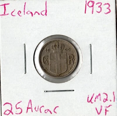 Coin Iceland (Danish) 25 Aurar 1933 KM2.1 - Image 1 of 2