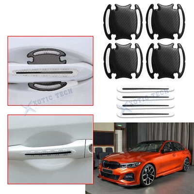 8PCS Reflective White Door Handle Guard Film Stickers For BMW 3 4 5-Series X1 X5 - Image 1 of 4