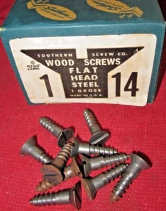 Menge 10 Vintage NOS 1" #14 FLACHKOPF SCHLITZ HOLZSCHRAUBEN, KEINE BOX, HERGESTELLT IN USA - Bild 1 von 7