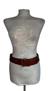 RALPH LAUREN TAN WOVEN LEATHER BRASS BUCKLE WIDE BELT SIZE 32" VINTAGE 1990'S - Picture 1 of 13