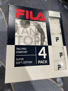 Fila Men's 4-Pack Super Soft Tanks Tops Undershirts Cotton White Tag Free Size L
