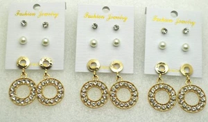 Set Pack of 9 pairs circle/faux pearl ball/bead stud post fashion earrings lot 2 - Picture 1 of 3