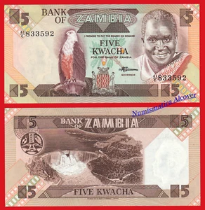 ZAMBIA 5 Kwacha 1980-1988 SIGN 7 Pick 25d SC / UNC - Imagen 1 de 1