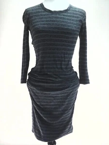 JAMES PERSE Knit Dress Marled Gray w Olive Stripe Ruched Sides sz 1 fits S $245 - Picture 1 of 9