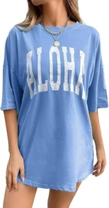 Women's Casual Short Sleeve Graphic Oversized T Shirt Loose Letter Print Tee Top - Picture 1 of 1