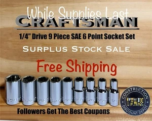 SURPLUS STOCK SALE Craftsman 1/4" Drive 9 Piece 6 Point SAE Shallow Socket - Picture 1 of 4