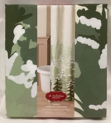 Cortina de Ducha Cuadrada San Nicolás 70x70 Cubierta de Nieve Invierno Árboles Navidad NUEVO Foto 1 de 3