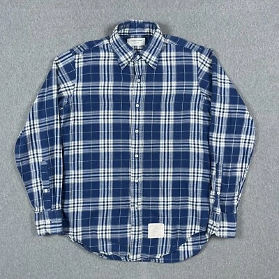 Camisa de franela Thom Browne para hombre talla 3 grande azul blanco tartán algodón a cuadros Foto 1 de 4