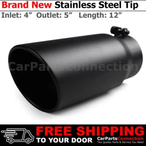 Angled Black 12 inch Bolt On Exhaust Tip 4 In 5 Out Stainless Truck 202618 - Picture 1 of 3