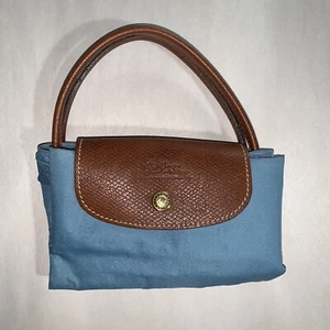 pre-loved authentic LONGCHAMP le pliage small blue handbag nylon/leather - Picture 1 of 11