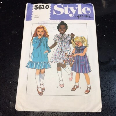 Vintage 1982 Style # 3610 Girls Pullover Babydoll Dress Sewing Pattern Size 2 - Image 1 of 4