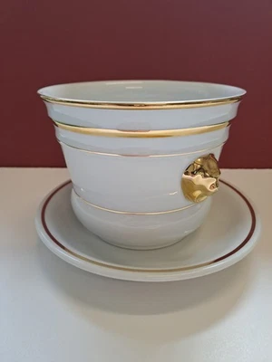 Seltmmann Weiden Blumentopf, weiß gold mit Löwenkopf,incl.Unterteller - Bild 1 von 4