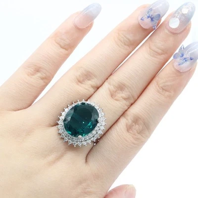 Роскошные большие овальные серебряные кольца с голубым аквамарином и фианитом повседневная одежда 8,0 - Изображение 1 из 3