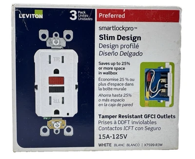 1 CAJA CON 3 Leviton 7599-3W smartlockpro GFCI blanco 15A-125V CAJA SELLADA Foto 1 de 4