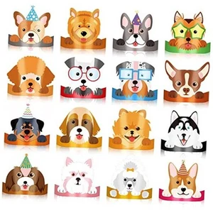 Woanger 32 Pcs Dog Party Hats with Ropes Adjustable Dog Paper Crown Headbands - Picture 1 of 8
