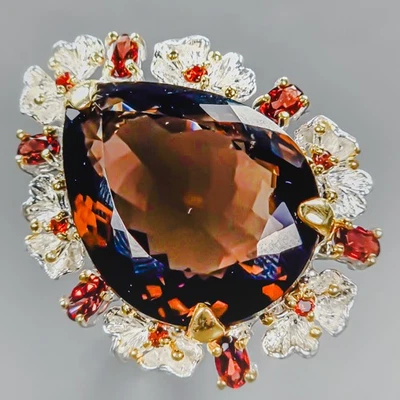 Joyería 45 ct+ Anillo Cuarzo Ahumado Natural Plata de Ley 925 Talla 8/R438565 Foto 1 de 4