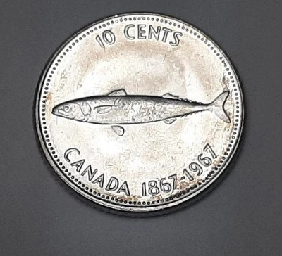 1967 AU Canada 10 Cents (80% Silver) Coin "Canada's 100th Year of Confederation" - Image 1 of 2