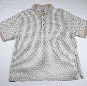 Penguin Sport Polo Shirt XXL Beige Blue Pattern 100% Cotton Short Sleeve Retro - Picture 1 of 9