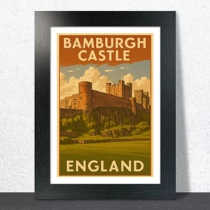 Bamburgh Castle, England Travel Poster. Wall Art Print - Picture 1 of 7