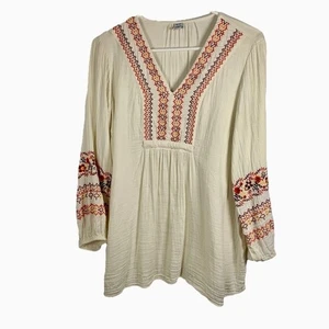 Old Navy Maternity Embroidered V Neck Long Sleeve Tunic Top Cream Sz M Boho Fall - Picture 1 of 8