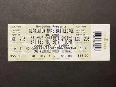 Boleto jaula de batalla Gladiator Challenge MMA talón 17/02/17 Agua Caliente Casino Foto 1 de 4