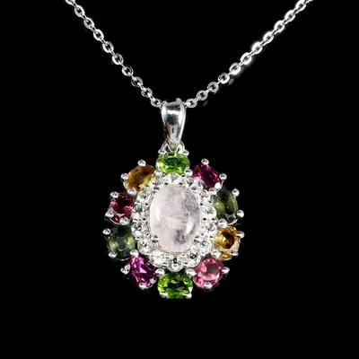 Collana in argento sterling 925 ovale morganite 8x6 mm topazio gemma gioielli - Immagine 1 di 4