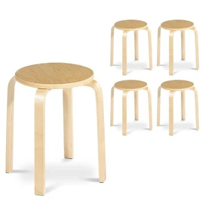 4 PCS Stackable Stools Solid Wood Round Dining Stools with 150 kg Load Capacity - Picture 1 of 8