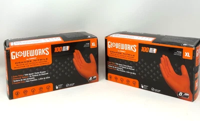 AMMEX (2 PACK) GLOVEWORKS 8mil Orange Nitrile Gloves, (Size: XL), (200 Gloves Total)