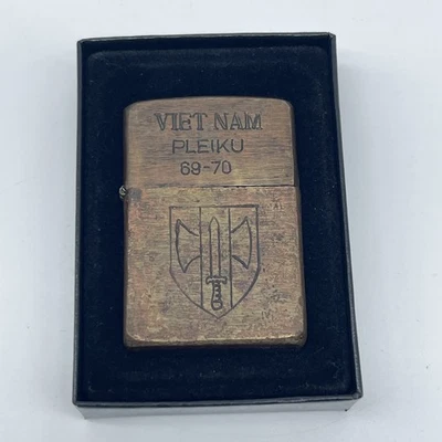 Vintage Vietnam War Zippo Lighter Pleiku 69-70 Souvenir Brass Engraved Military - Image 1 of 4
