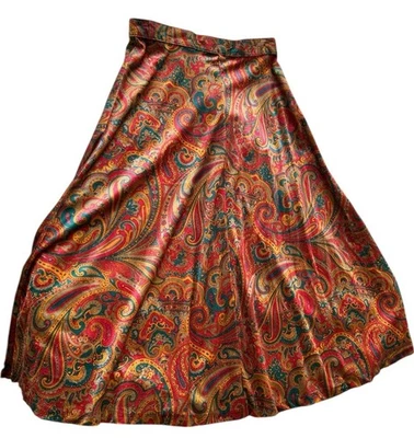 Falda De Colección Años 70 Avon Fashions Terciopelo Aplastado Multicolor Paisley Fluida Boho 13/14 Foto 1 de 4