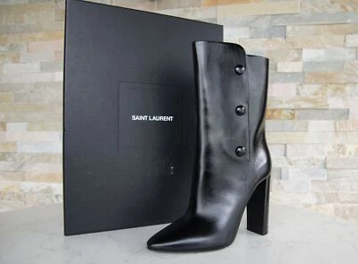 Saint Laurent Talla 37 Botines Tacones Botones Negros Antiguo PVP 1100 € - Imagen 1 de 4