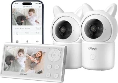 4.3Zoll ieGeek Babyphone mit 2 Kamera und App mit 355°PTZ Geräuscherkennung 2.4G