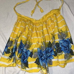 Vintage Hand Made Bright Yellow Floral Half Waist Pleated Apron Mid Century - Picture 1 of 7