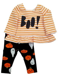 Infant Girls Halloween Boo Pumpkin Baby Outfit Bodysuit & Leggings Set - Picture 1 of 1