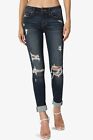 TheMogan Distressed Ripped Mid Rise Stretch Perfect Skinny Jeans Dive DK Blue
