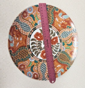 Meiji Mann Japanese Platter Dragon Design Orange Beautiful VG 12 inch Diameter - Picture 1 of 7