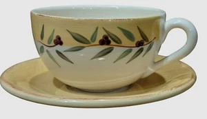 Crate & Barrel Brittany Olive Cappuccino Cup Saucer Oversized Coffee Cottagecore - Picture 1 of 5