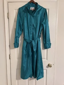 Vintage TOTE  Women Rain Teal Green Lightweight Removable Hood Shoulder Pads 16 - Picture 1 of 5