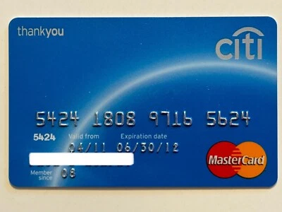 Tarjeta de crédito Citibank Thank You MasterCard▪️Expirada en 2012▪️¡Rara vez vista! Foto 1 de 2