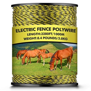 3280 Ft Electric Fence Polywire, 1/8" Dia, 6 Stainless Steel Strands, Yellow/Bla - Picture 1 of 12
