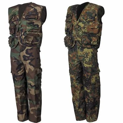 Survival-Kinder-Anzug Weste+Hose abnehmbare Beine Tarnung  woodland o. flecktarn - Bild 1 von 4