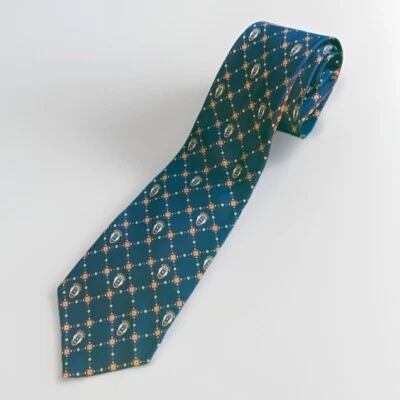 Tommy Hilfiger 领带海军蓝 100% 真丝男式领带美国制造几何图案 — 第 1/4 张图片