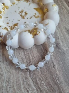 Crystal Glass Bead Bracelet  Clear And White Beads  - Picture 1 of 7