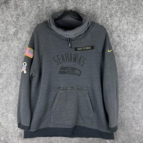 Seattle Seahawks Sweater Mens Large Gray Salute to Service Nike Funnel Hoodie Cover