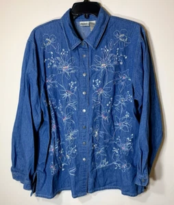 Blusa vaquera Koret City azul para mujer XL vintage adornada bordado algodón - Imagen 1 de 11