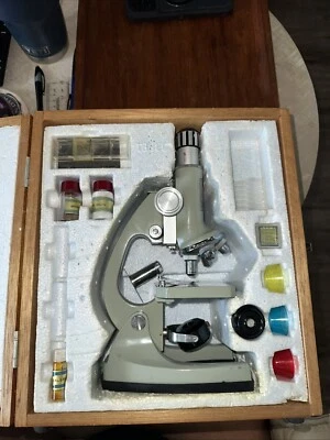 1970s Tasco Deluxe 1200x Microscope Set w/ Wood Carry Case - Image 1 of 4