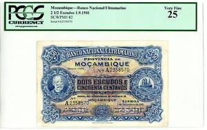 Mozambique ... P-82 ... 2 1/2 Escudos ... 1941 ... *VF+* ... PCGS 25 - Picture 1 of 2